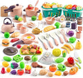 200Pcs Mini Play Kitchen Accessories for Kids, Pretend Cooking Playset with Cookware, Tableware & 2 Fruit Sets, Learning Gift for Girls, Boys, Toddlers, Pink