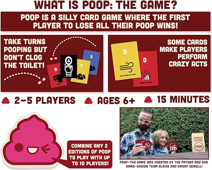 Breaking Games Poop The Game - Hilarious and Family-Friendly Card Game for Kids Ages 6 and Up - Perfect for Game Night and Parties - 2-5 Players (Party Pooper Edition)