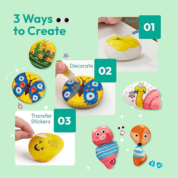 JOYIN Rock Painting Kit for Kids, Arts and Crafts for Girls & Boys Ages 6-12, DIY Supplies for Painting Rocks, Easter Craft Kits Art Set, Toddler Birthday Christmas Presents, Family Indoor Activity