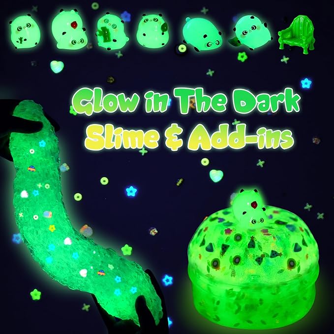 Panda Slime Kit 6×100ml, 20oz Total, Cloud, Butter, Clear & Glow in The Dark Slime Variety Pack for Kids & Adults, Stress Relief Sensory Toys, Fun Birthday Halloween