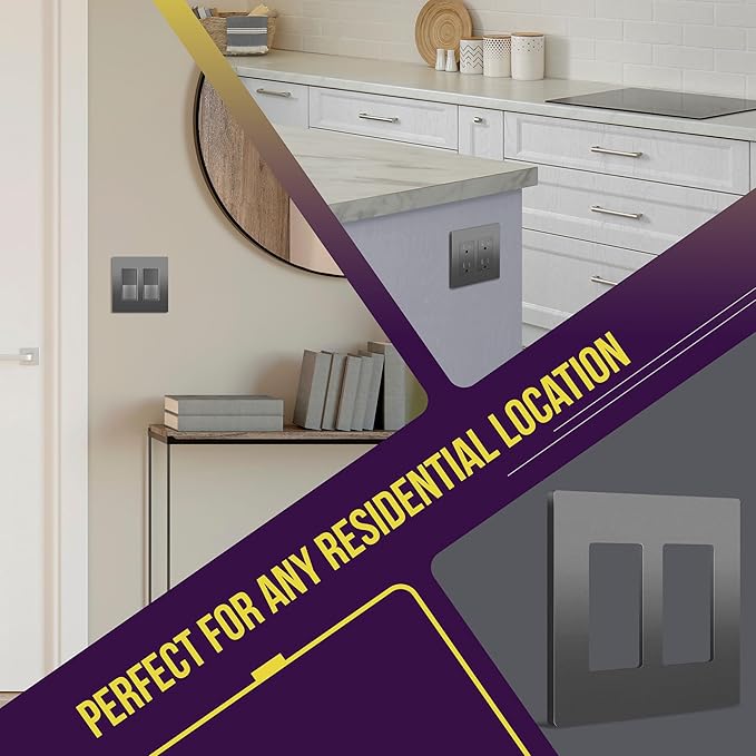 ENERLITES Elite Series Screwless Decorator Wall Plate Child Safe Outlet Cover, Gloss Finish, Size 2-Gang 4.68" H x 4.73" L, Unbreakable Polycarbonate Thermoplastic, SI8832-SG, Space Gray