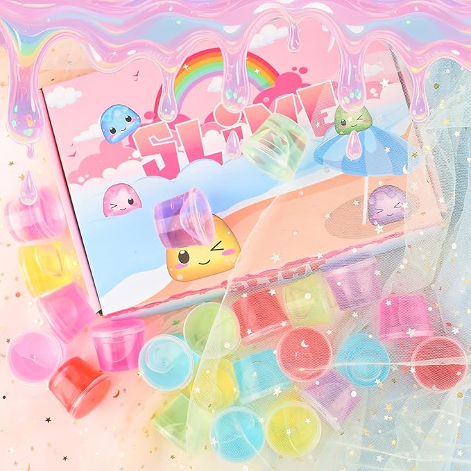 24 Pack Mini Slime,Clear Slime Party Favors,Non-Sticky, Soft & Stretchy Slime Kit for Classroom Rewards,Christmas Stocking Stuffers, Goodie Bag Stuffers,Easter Basket Stuffers for Kids Boys Girls
