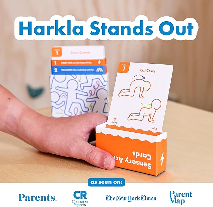 Harkla Sensory Activity Cards – 60 Therapist-Designed Brain Breaks for Kids | 30 Double-Sided 3 x 5 Cards | No-Prep Self Regulation Tool for Focus, Energy & Calm | Classroom & Sensory Kit
