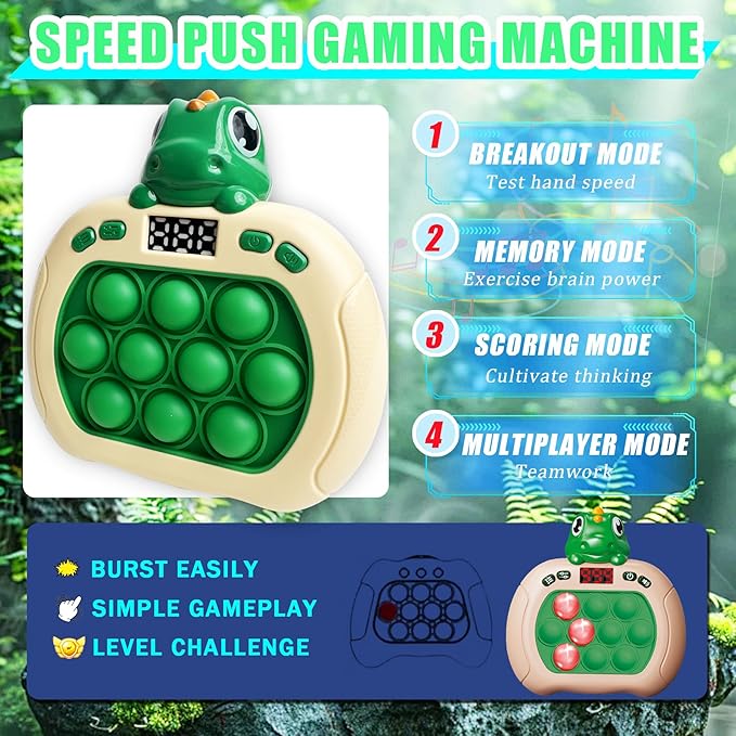 Dinosaur Quick Push Bubble Game,Easter Basket Stuffers Pop Fidget Light up Puzzle Game Sensory Toys,Easter Egg fillers Dinosaur Toys for Kids Boys Girls Toddlers Party Favor