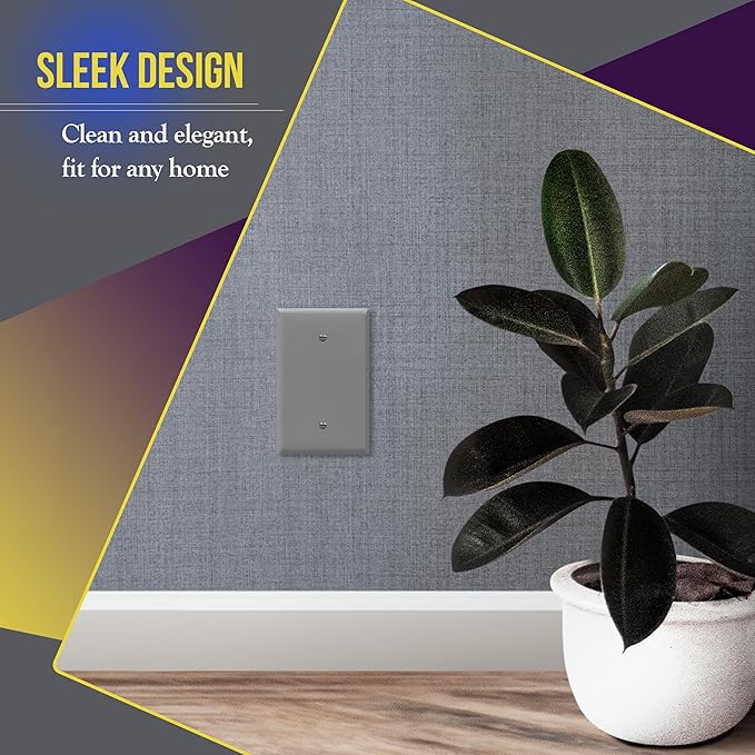 ENERLITES Blank Device Wall Plate, Jumbo Blank Cover, Gloss Finish, Oversized 1-Gang 5.5" x 3.5", Polycarbonate Thermoplastic, 8801O-GY, Gray