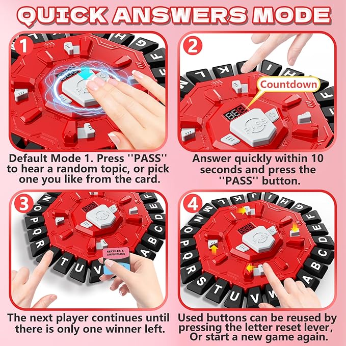 Resflycheng Word Game Family Board Game with Digital Display Timer and 2 Categories Modes Fun Fast-Paced 24-Letter Game for Learning Party Interactive (Red)