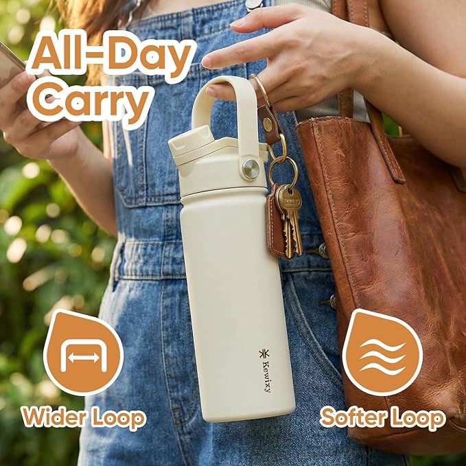 KEWIXY 18 oz Insulated Water Bottle with Straw, 2-in-1 Lid, Straw & Spout, Leak Proof, Cup Holder Fit, Stainless Steel with Handle, Reusable, Metal, for Travel, Gym and School (Icy Mint)