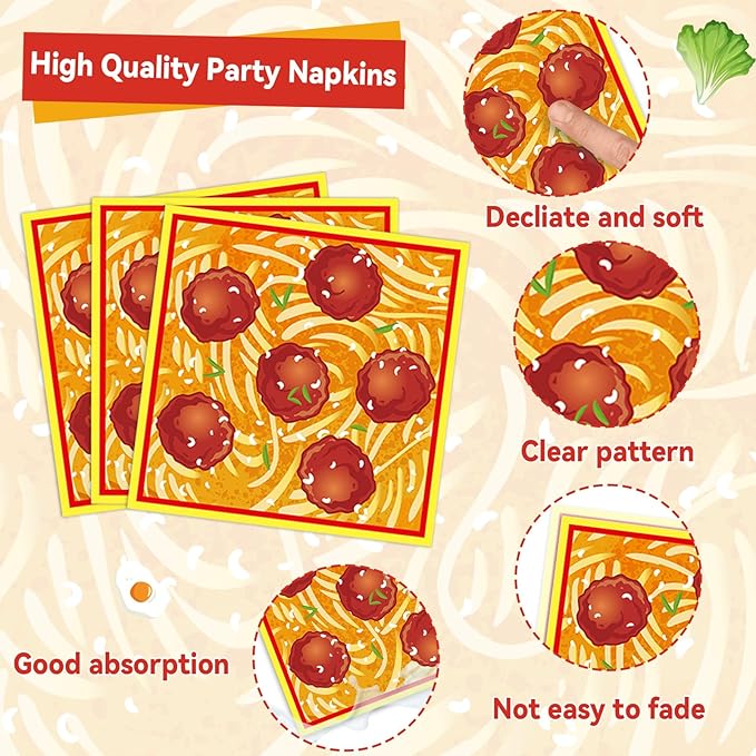 gisgfim 96 Pcs Spaghetti Plates and Napkins Pasta Party Supplies Tomato Meatball Birthday Party Paper Tableware Set Pasta Theme Decorations Favors for Family Gathering Dining for 24 Guests