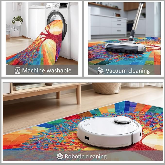 Colorful Tree of Life Rugs for 4×5.2ft Washable Non-Slip Accent Carpet for Living Room, Dining Room, Ultra-Thin Low-Pile Rug for Bedside Hallway Home Decor