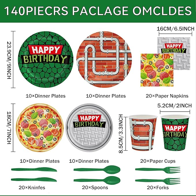 140 PCS Turtle Birthday Party Decorations Set - Turtle Cartoon Theme Plates Napkins Disposable Paper Cups Tableware Set Birthday Party Supplies for Boys Girls