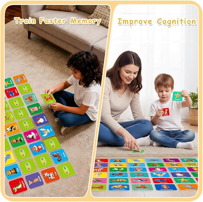 72 PCS Memory Match Game, Animial Matching Game for Kids 3 and up, Enhanced Memory Skills for Toddlers Ages 3 and Up