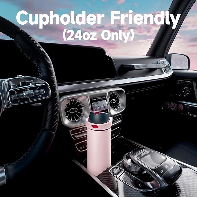 24 oz Insulated Water Bottle for Sports: Meoky Stainless Steel Water Bottle with Straw and Spout Lid - Leak Proof, Cold for 24 Hours, Fits in Car Cup Holder, BPA-Free for Women Travel, Dreamy Field