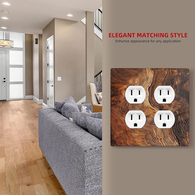 Natural Wood Grain Texture Old Tree Trunk Print Outlet Covers 2 Gang Double Duplex Decorative Light Switch Covers Electrical Wallplates Socket Faceplate for Farmhouse Home Decor