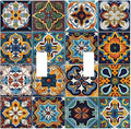 Mexican Talavera Tiles Floral Decorative Switch Plates 2 Gang Double Toggle Outlet Light Switch Cover Wall Plate Electrical Faceplate for Bathroom Kitchen Decor