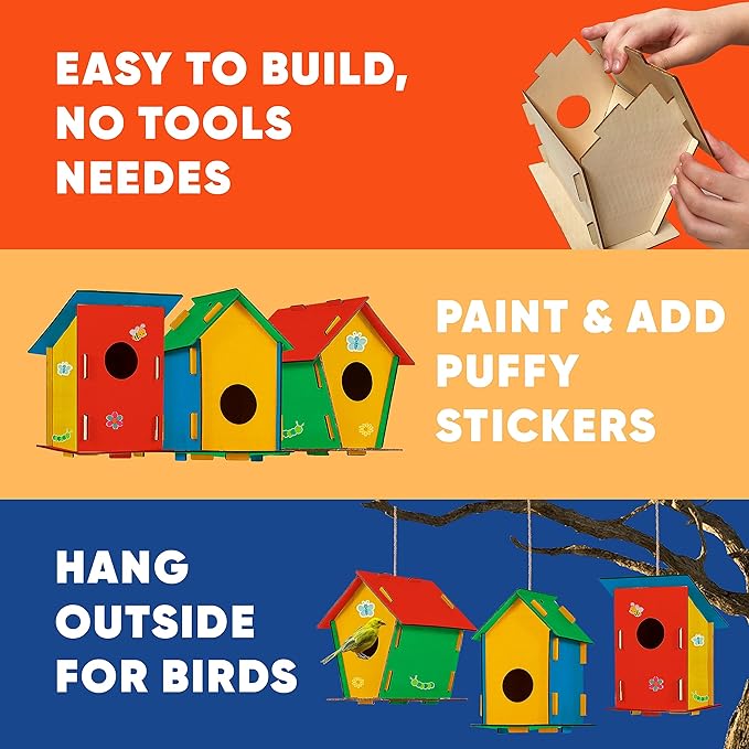 9 DIY Bird House Kits For Children to Build - Wood Birdhouse For Kids to Paint - Unfinished Bird Houses for Kids - Wood Craft Project Kits - Spring Crafts for Girls & Boys, Classroom & Spring Activity