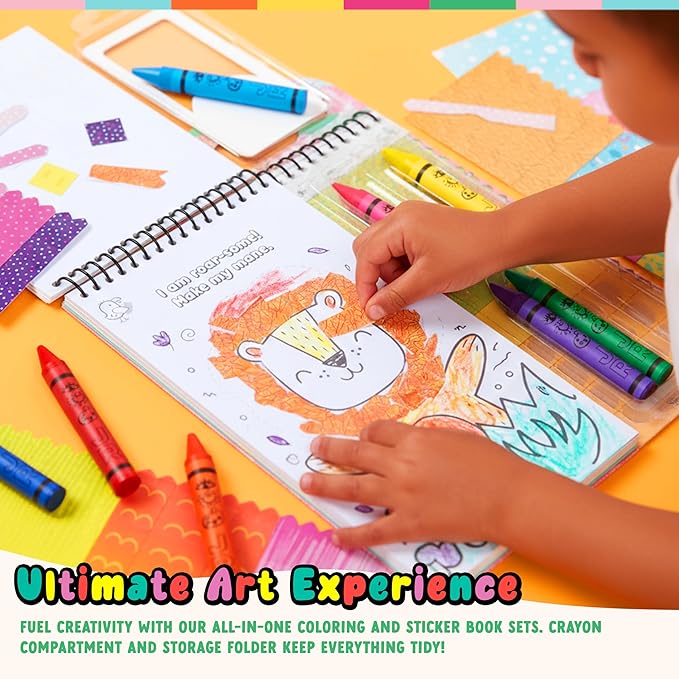 Bright Stripes Art on The Go Collage Fun Jungle Theme Travel Kit for Kids Ages 3+| Mess-Free Activity with Crayons, Stickers & Coloring Book | Tear & Collage | Portable Set for Toddler & Preschooler