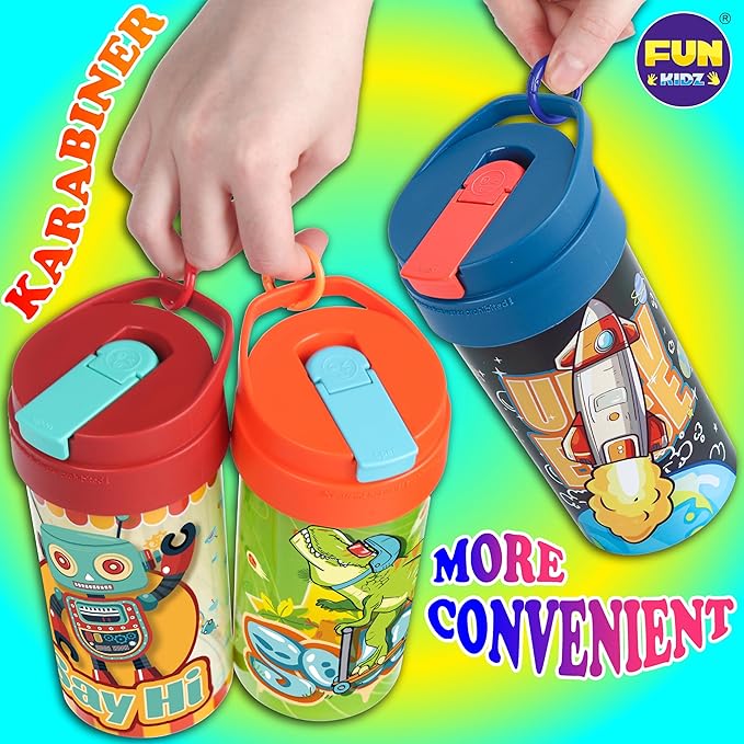 3 Packs Boy Designs 17oz Kids Water Bottle, Total My Style Spout Covered and Carry Handle Designed Lid Leak Proof BPA Free for Boys Ages 3+ Dishwasher Safe for Sports School Travel with Silicone Straw