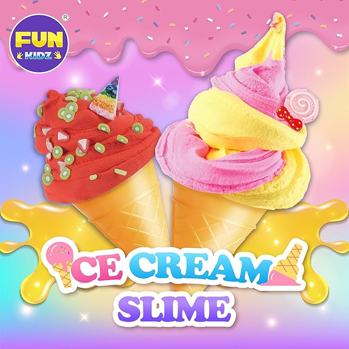 1:1 Buttery Glue Slime Kit for Kids Ages 8-12, FunKidz Ice Cream Slime Making Kits for Girls Toys Includes 19 Pieces Supplies to Make Butter Slime Activity Party Gifts