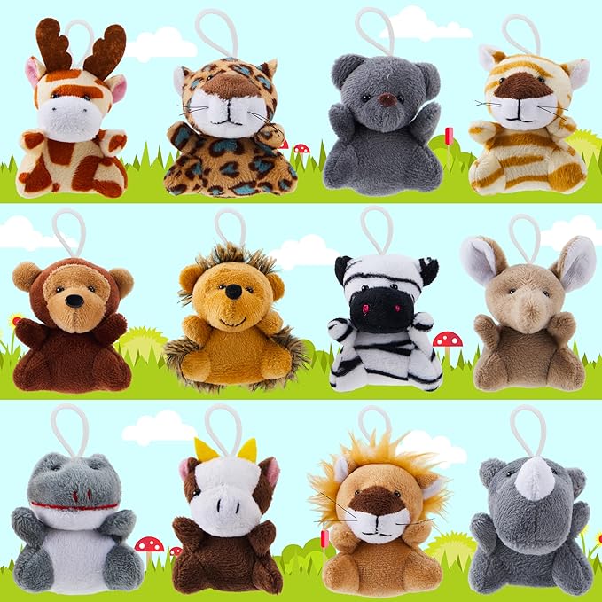 JOYIN 24 Pcs Mini Safari Animal Plush Toys (24 Units 3" Each), Animals Keychain Decoration for Kids, Small Stuffed Animal Bulk for Kids, Carnival Prizes, School Gifts, Party Favor Goodie Bags