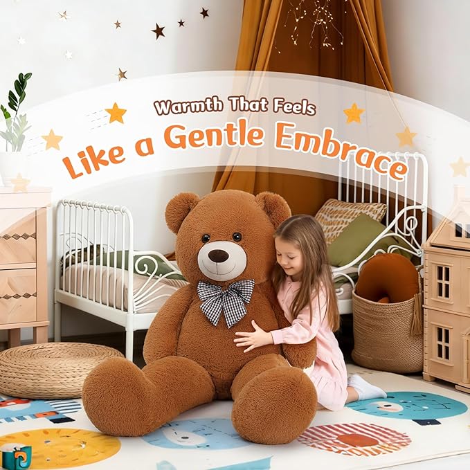 MorisMos Giant Brown Teddy Bear 4 FT, Classic Teddy Bear Plush Gift for Baby Shower Decoration Stuffed Animal for Girlfriend Boyfriend, 47 Inch