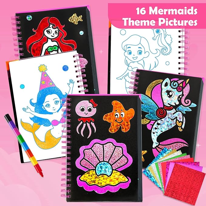 FUNNYB&G Foil Art Crafts for Kids Ages 4-8: Valentines Crafts for Kids 2026,Birthday Gift for Girls,Art and Crafts Supplies,Party Favors,Creative Toys for Girls Boys 4 5 6 7 8 9 Years Old(Mermaids)