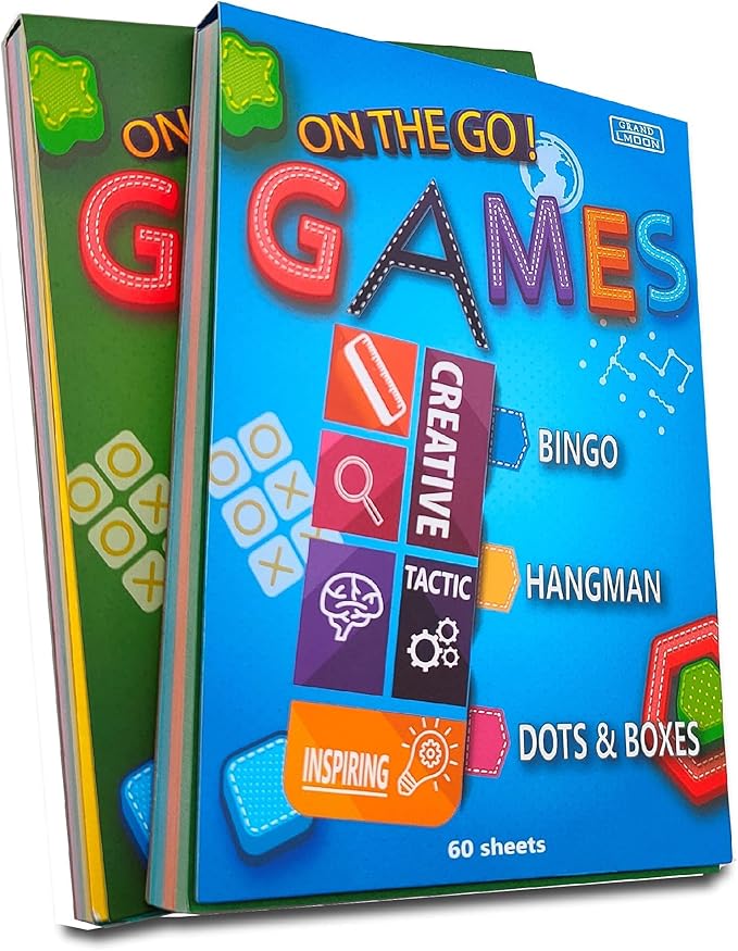 GRANDLMOON 6 Portable Travel Game Activities Notepad On The Go Plane Trip Game 4 x 6-inches (2 Pads and 60 Sheets Each)