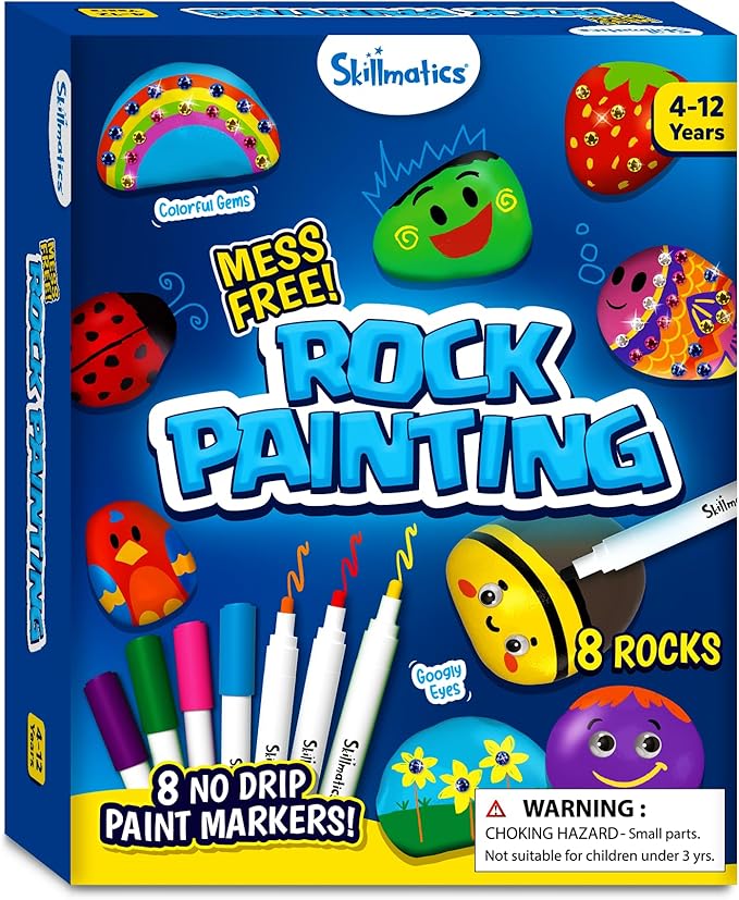 Skillmatics Rock Painting Kit - Mess-Free Art & Craft Kit for Girls & Boys, Craft Kits & Supplies, DIY Creative Activity, Screen-Free Fun, Gifts for Kids Ages 4, 5, 6, 7, 8, 9, 10, 11,12