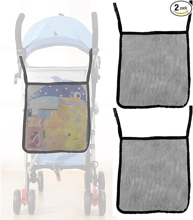 2 Pack Portable Stroller Hanging Bag, Baby Stroller Organizer, Multifunctional Large Capacity Storage Container Bag for Diaper Bottle Toy, Stroller Hanging Storage Net Bag