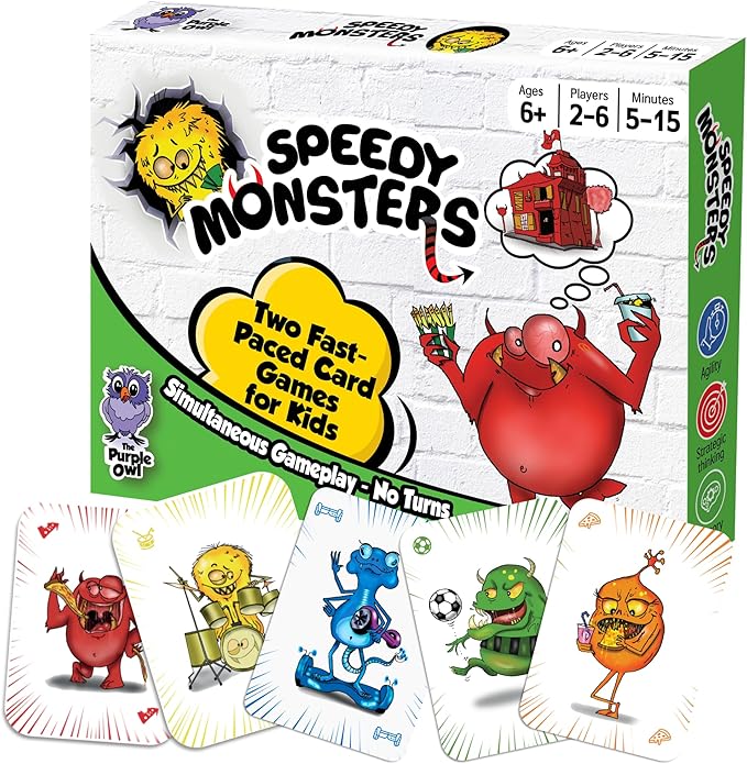 Speedy Monsters - Card Games for Kids Ages 4-8, Fast-Paced and Easy to Learn. Fun, Colorful Monster Match Game. No Reading Required. No Turns, Everyone Plays at Once. for 2-6 Players