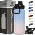 DOMICARE 16 oz Kids Water Bottle for School Stainless Steel Double Wall Vacuum Insulated Water Bottle with Straw lids & Spout Lid, Leakproof BPA Free (Blue/Pink,1)
