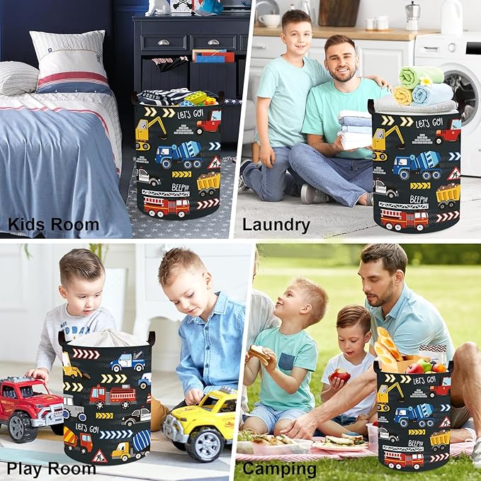 Clastyle City Car Baby Laundry Hamper Kid Storage Basket Boy Gift Toy Box Collapsible Clothes Organizer Nursery Bin for Bedroom,Fire Truck,36 * 45 cm