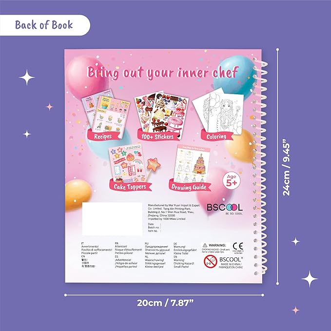BSCOOL - Drawing, Coloring & Activity Book: Play and Bake with Stickers, Guides and Recipes. Dress Up Your Cake Design for Kids 5 and Up. Easter Gift for Girls