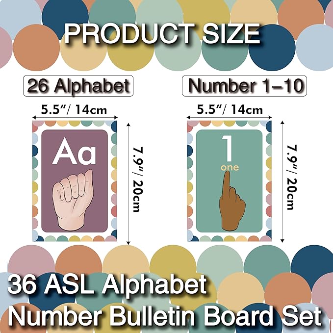 YIYDONG 36 Pieces ASL Alphabet Line Bulletin Board Set ABC Number Sign Language Flash Cards Wall Decorations for Pre-School Kindergarten Elementary Classroom Nursery Homeschool (Bohemia)