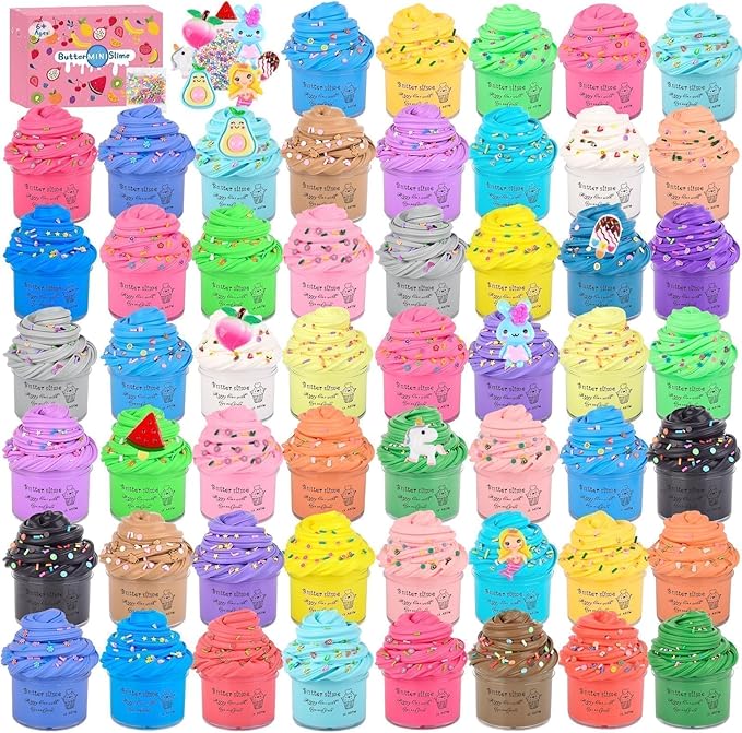 56-Pack Butter Slime Kit, Birthday Soft and Non-Sticky Bulk Slime Party Favors for Kids, Classroom Exchange Gift Mini Slime, Stress Relief Toys for Boys Girls, 4-10 Advent Calendar