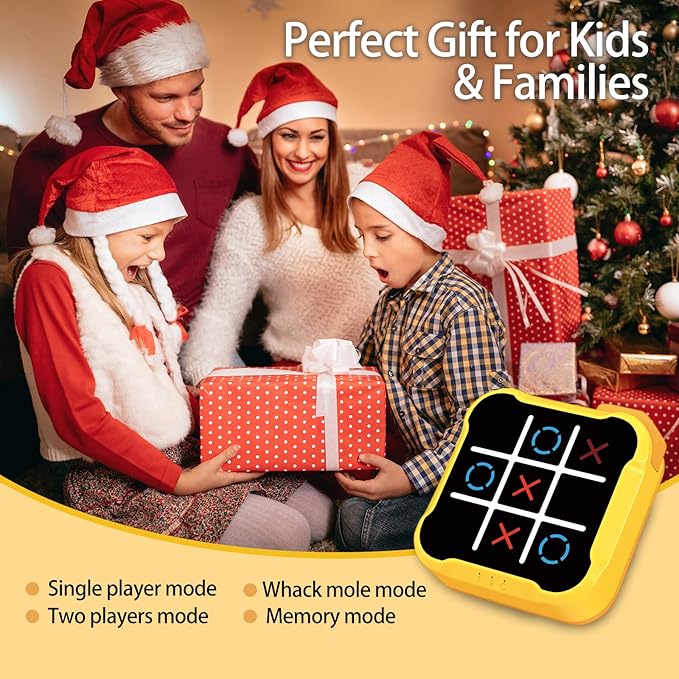 Tic Tac Toe Games for Kids: 4-in-1 Portable Sensory Puzzle Game - 6 7 8 9 10 11 12 Years Old Kids Electronic Toy for Travel Home School - Christmas Birthday Gift for Boys Girls