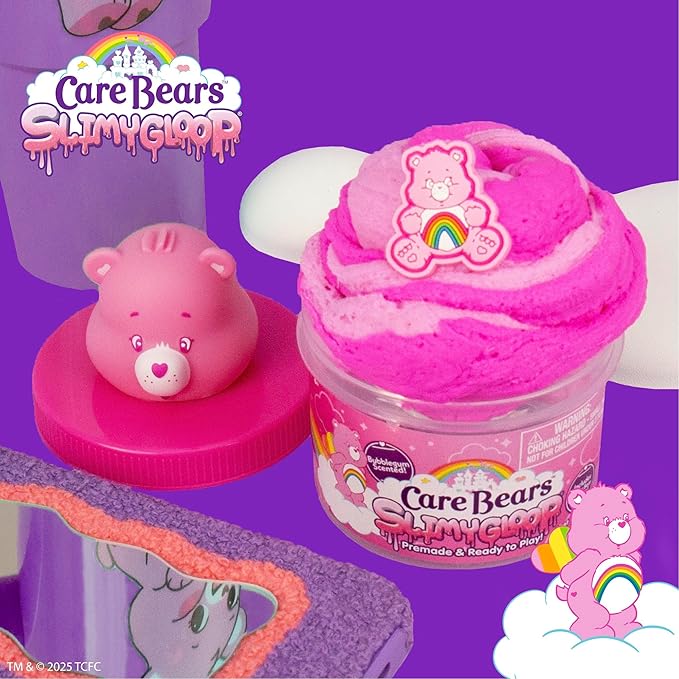 Care Bears Cheer Bear SLIMYGLOOP, Pink Bubblegum-Scented Cloud Slime, Collectible Charm Included, Care Bear Party Favors, Fun Goody Bags Stuffers, Cute Things for Girls