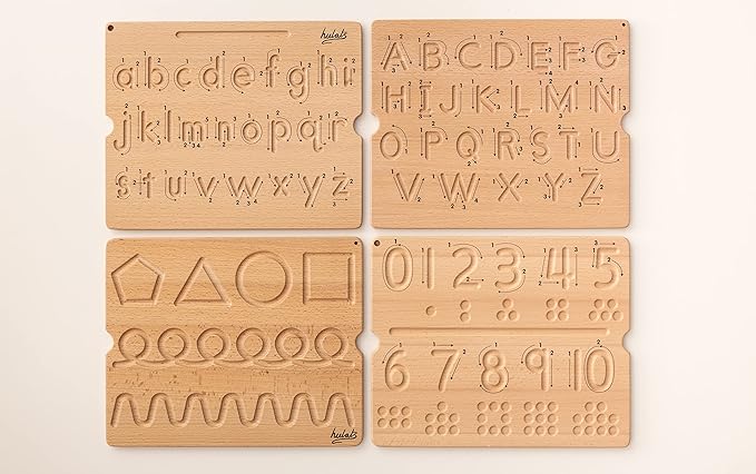 Hulats Learn to Write - Number & Letter Tracing Boards with Direction Arrows - Wooden Alphabet Learning Montessori Toys 4+ Year Old Toddler Writing Tools Beginner Preschool Classroom Must Haves