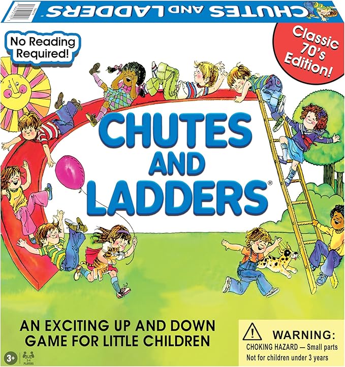 Classic Chutes and Ladders with 1970's Artwork by Winning Moves Games USA for Children Ages 3 and Up, Preschool Games for 2-4 Players (1195)