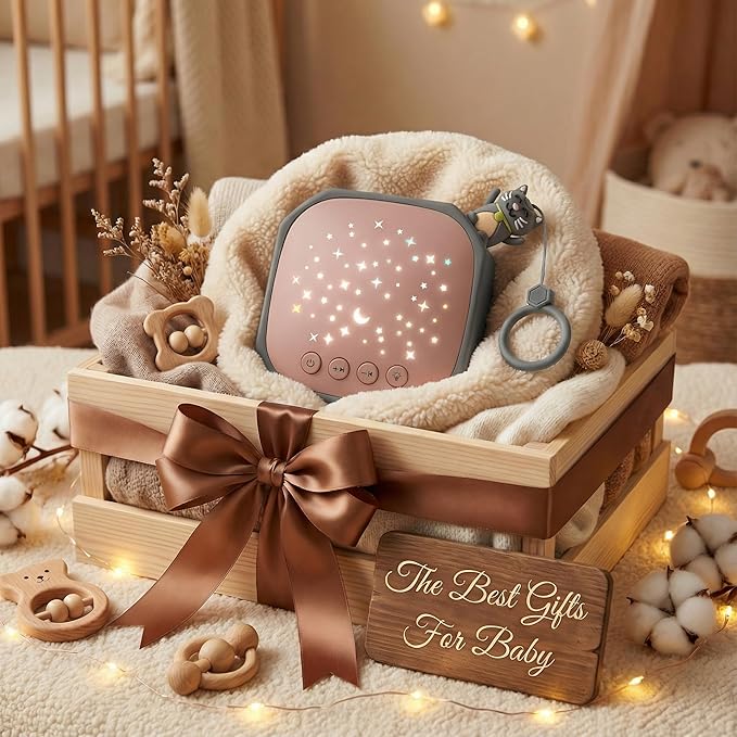 Portable White Noise Sound Machine with Star Projector | Sound Therapy Calm Music Machine Baby Sleep Soother with Hook for Home, Car Travel, Nursery, Infant, Kids Gifts (Lucky Cat)