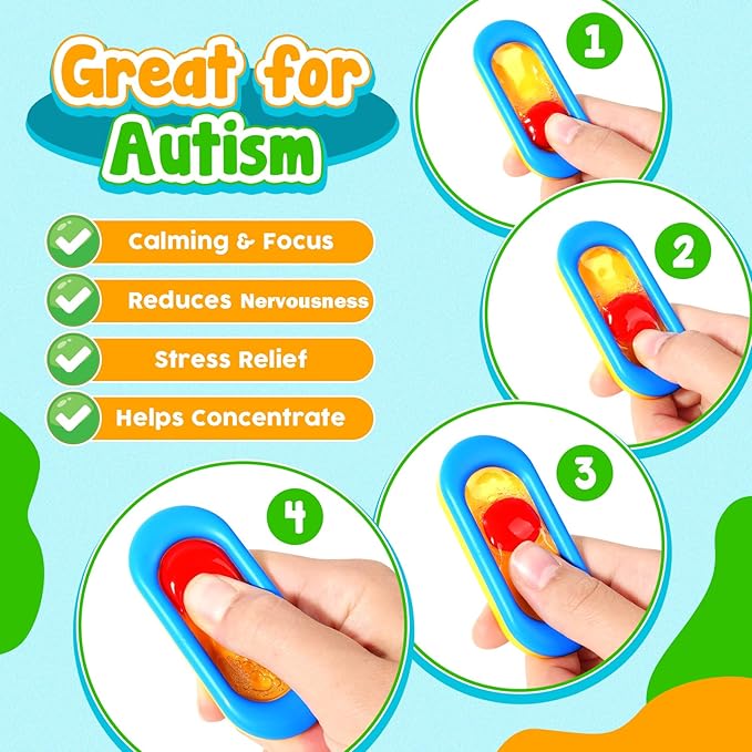 Sensory Marble Fidget Toys for Kids- 6 Pcs Quiet Fidget for Classroom, Gel Filled Autism Sensory Toys ADHD, Silent Stress Squishy Fidgets Worry Stones, Squeeze Travel Gifts for Kids Student Adults