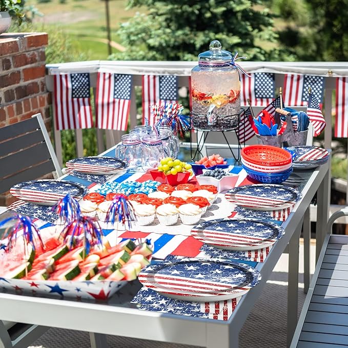Qyeahkj 100 Pcs 4th of July Party Plates and Napkins Tableware Set American Flag Birthday Party Dinnerware Supplies Patriotic Favors Independence Memorial Day Decorations for Serve 25