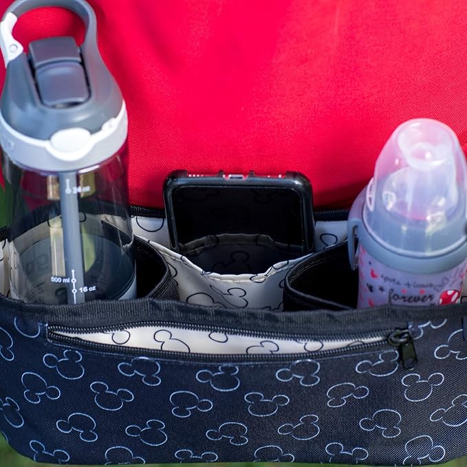 Disney Baby by J.L. Childress Cargo 'N Drinks Parent Tray - Baby Stroller Cup Holder, Essential Travel Accessories, Stroller Caddy Organizer, Fits UPPAbaby, Doona, Nuna, & More - Mickey Mouse