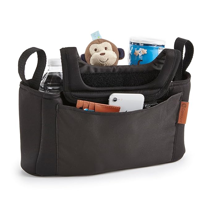 Contours Baby Stroller Organizer, Adjustable Parent Organizer Accessory - Cup Holder and Storage - Compatible with Select Wagons - Black