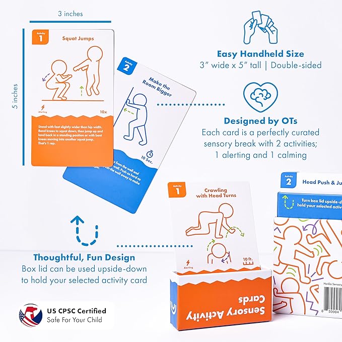 Harkla Sensory Activity Cards – 60 Therapist-Designed Brain Breaks for Kids | 30 Double-Sided 3 x 5 Cards | No-Prep Self Regulation Tool for Focus, Energy & Calm | Classroom & Sensory Kit
