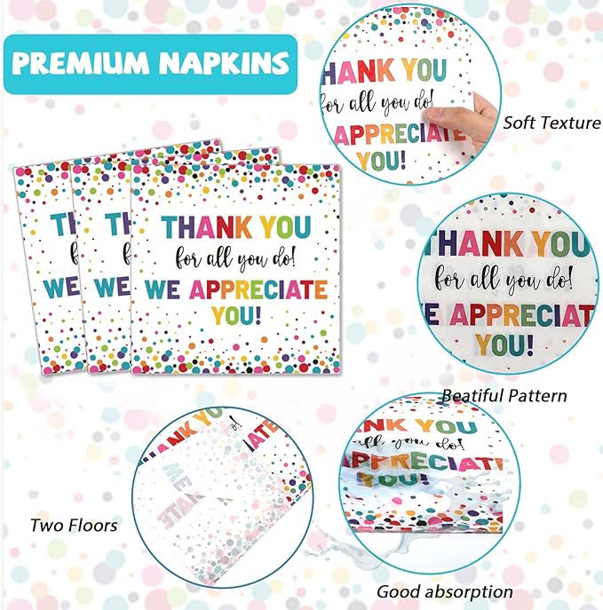 200pcs Thank You Plates Napkins We Appreciate You Paper Tableware Set Employee Appreciation Dinnerware Thank You Party Decoration for Teacher Volunteer Pastor Retirement Party Decor Supplies Serves 50