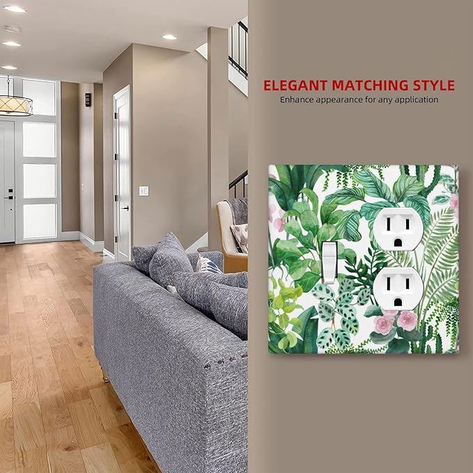 Tropical Palm Leaves Green Jungle Botanical Floral Flowers Wallplates 1 Toggle 1 Duplex Switch Plate Electrical GFCI Faceplate Decorative Light Switch Covers for Bedroom Living Room Decor