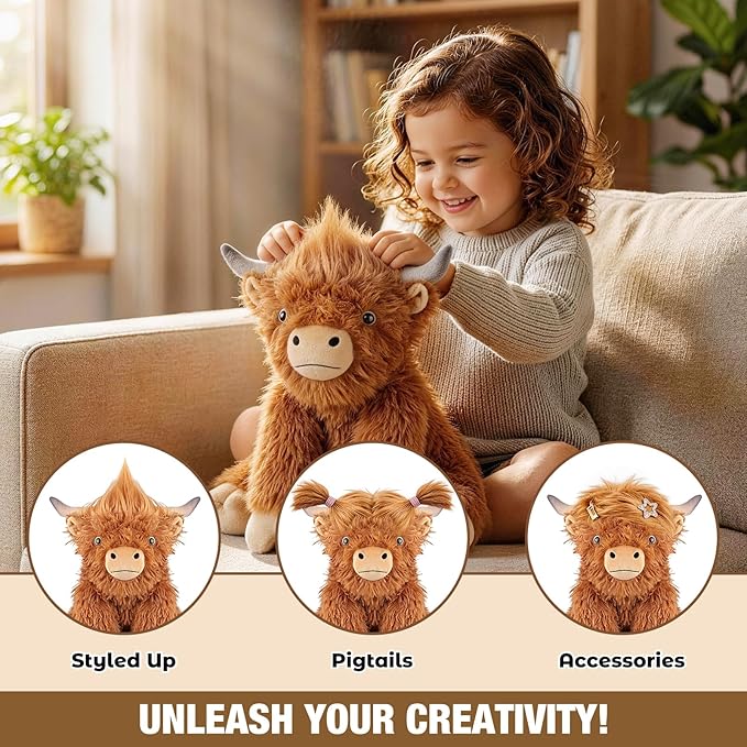 24" & 4.5lbs Highland Cow Stuffed Animal, Sitting & Laying Weighted Stuffed Animals, Cuddly & Soft Weighted Highland Cow Plush for Adults & Kids, Highland Cow Gifts for Christmas & Valentine’s Day