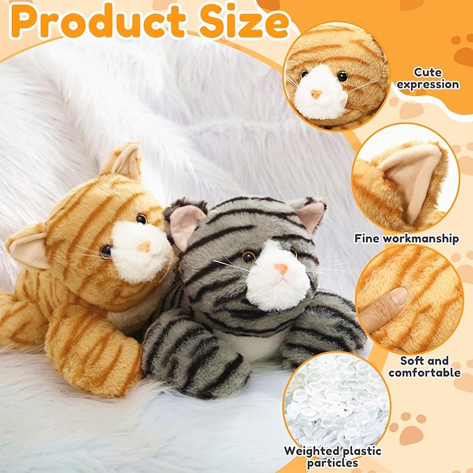 Libima 2 Pcs 16 Inch Cat Stuffed Animals 1.5 Lbs Orange Realistic Gray Cat Plush Toy Soft Stuffed Kitten Sensory Comfort Plush Throw Pillow for Adults Kids Christmas Birthday Gifts(Striped)