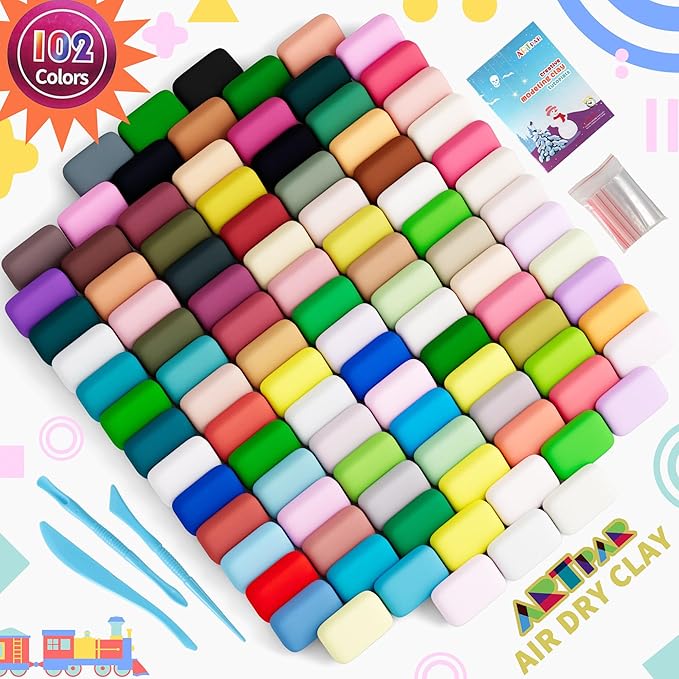 ARTPAR Air Drying Clay Kids 102 Colors, Modeling Magic Clay Kit with Sculpting Tools,Soft and Non-Sticky,Classroom Activities & Art and Crafts Creative Play Gifts for Boys & Girls Age 3-12