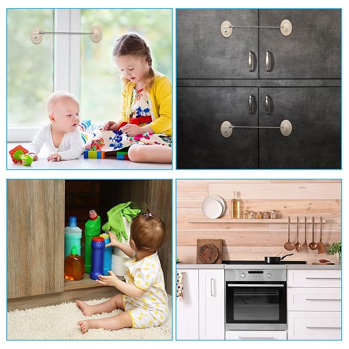 Hotop 4 Pack Cabinet Locks with Keys Mini Fridge Refrigerator Locks for Kids Toddlers Self Adhesive Child and Baby Proofing Safety for Deep Freezer Drawers Doors Latch (Light Brown)
